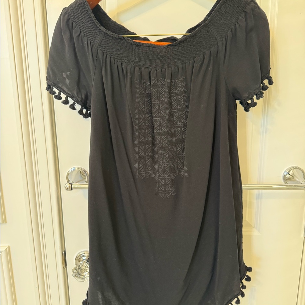 Merona Black Top with Pom-Pom Trim